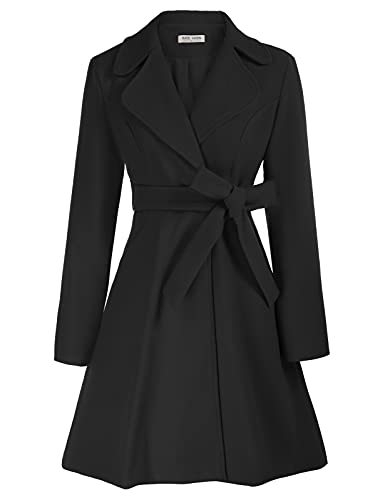 Kate Kasin Women Elegant A Line Peacoat Trench Coat Dress Over Coats With Belt Black Xl