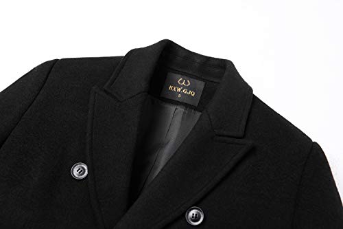 HXW.GJQ Men's Premium Wool Blend Double Breasted Long Pea Coat (as1, alpha, l, regular, regular, Black)