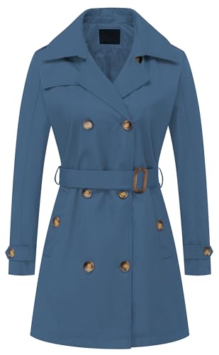Chrisuno Peacoat Womens Coat Womens Trench Coat Women's Trench Coats Double-Breasted Long Coat with Belt Dark Blue 2XL
