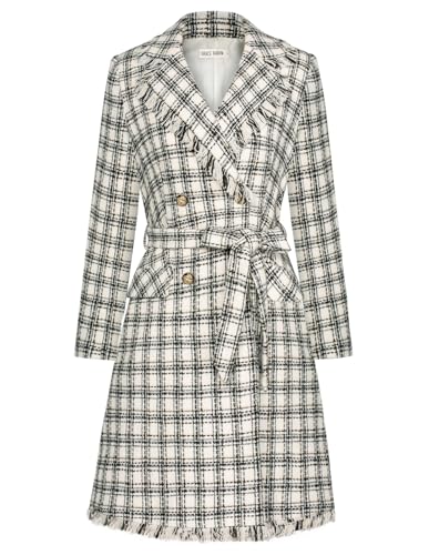 GRACE KARIN Trench Coats for Women 2024 Winter Notch Lapel Double-Breasted Peacoat with Pockets White S