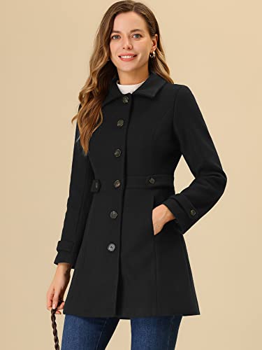 Allegra K Women's Winter Classic Outwear Overcoat with Pockets Single Breasted Pea Coat Medium Black