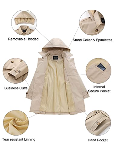 CREATMO US Plus Size Rain Coats for Women Dress Coat Long Trenchcoat Double Breasted Trench Water Resistant Classic Peacoat With Belt Khaki 5X