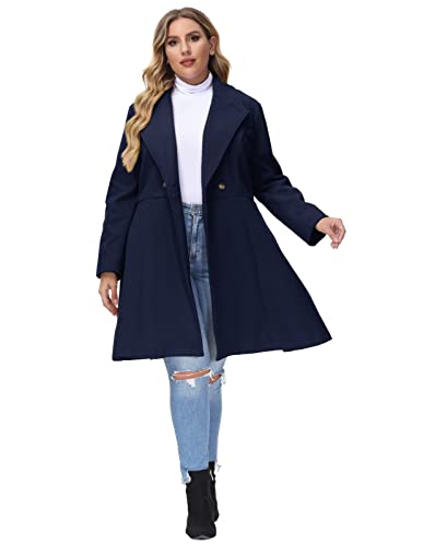 Hanna Nikole Cute Winter Coats Plus Size Lapel Collar Double Breasted Navy Peacoat for Women 22W 4X