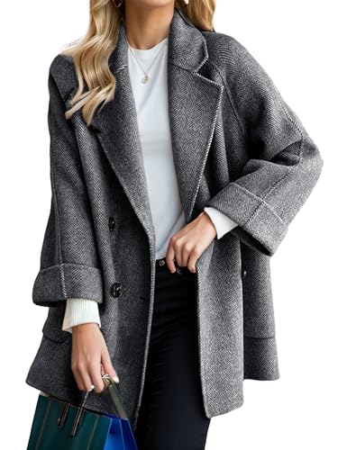 Bankeng Women's Winter Wool Blend Coat Notch Lapel Double Breasted Peacoat Loose Warm Coat Mid-Long Outerwear(DarkGrey,XL)