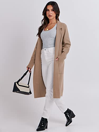ANRABESS Women Cardigan Sweater Jackets Open Front Thick Knit Oversized Blazer Coatigan 2024 Fall Winter Long Coats Outwear Khaki Large