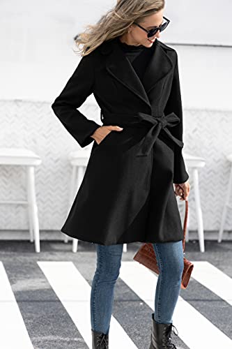 Kate Kasin Women Elegant A Line Peacoat Trench Coat Dress Over Coats With Belt Black Xl