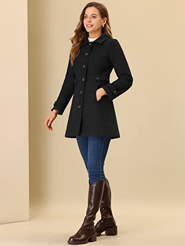 Allegra K Women's Winter Classic Outwear Overcoat with Pockets Single Breasted Pea Coat Medium Black