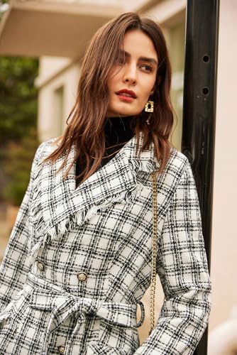 GRACE KARIN Trench Coats for Women 2024 Winter Notch Lapel Double-Breasted Peacoat with Pockets White S