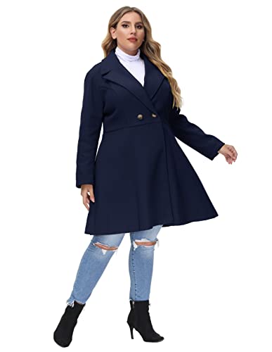 Hanna Nikole Cute Winter Coats Plus Size Lapel Collar Double Breasted Navy Peacoat for Women 22W 4X