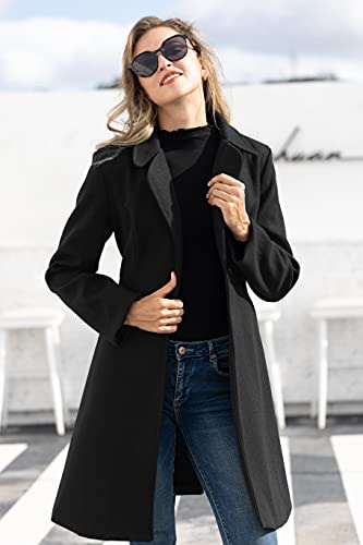 Kate Kasin Women Elegant A Line Peacoat Trench Coat Dress Over Coats With Belt Black Xl