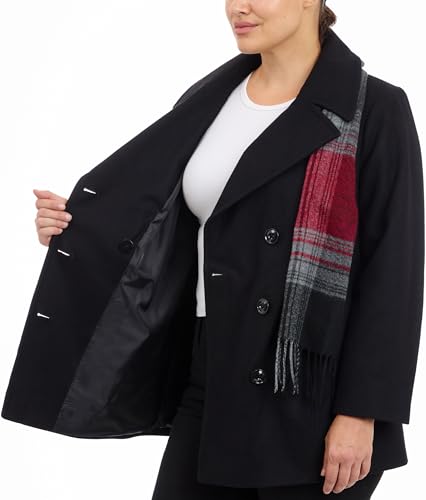 London Fog Women's Plus-Size Double Breasted Peacoat with Scarf, Black, 1X