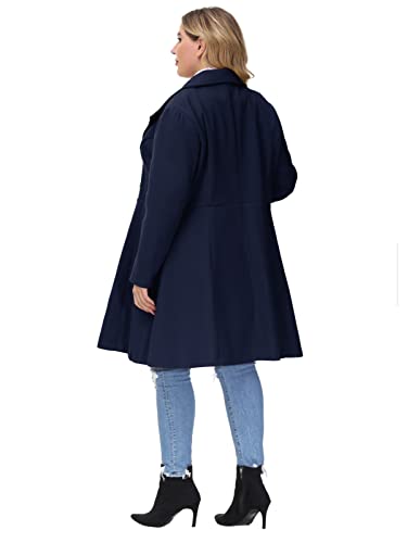 Hanna Nikole Cute Winter Coats Plus Size Lapel Collar Double Breasted Navy Peacoat for Women 22W 4X