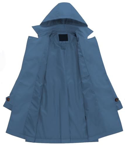 Chrisuno Peacoat Womens Coat Womens Trench Coat Women's Trench Coats Double-Breasted Long Coat with Belt Dark Blue 2XL