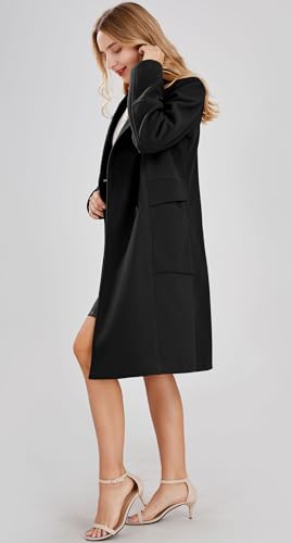 chouyatou Women's Basic Essential Double Breasted Mid-Long Wool Blend Pea Coat (X-Large, Black)