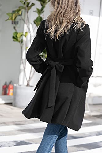 Kate Kasin Women Elegant A Line Peacoat Trench Coat Dress Over Coats With Belt Black Xl