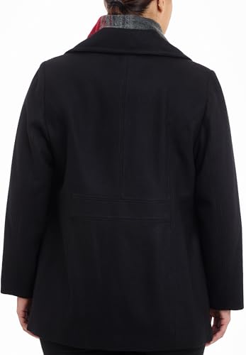 London Fog Women's Plus-Size Double Breasted Peacoat with Scarf, Black, 1X