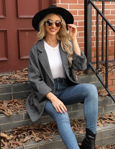 Bankeng Women's Winter Wool Blend Coat Notch Lapel Double Breasted Peacoat Loose Warm Coat Mid-Long Outerwear(DarkGrey,XL)