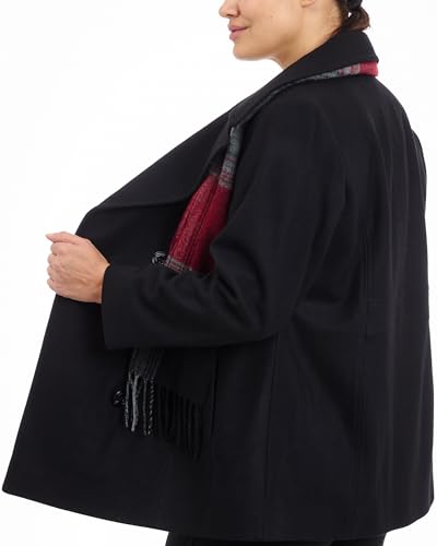 London Fog Women's Plus-Size Double Breasted Peacoat with Scarf, Black, 1X
