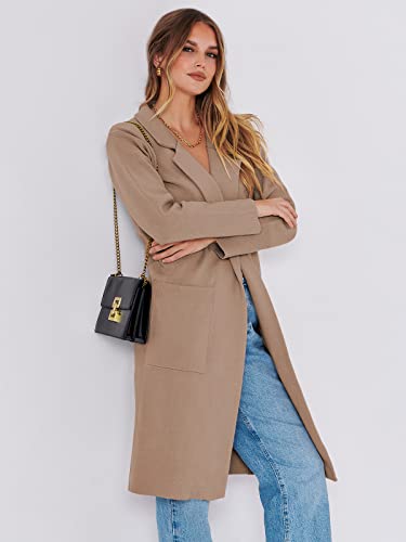 ANRABESS Women Cardigan Sweater Jackets Open Front Thick Knit Oversized Blazer Coatigan 2024 Fall Winter Long Coats Outwear Khaki Large