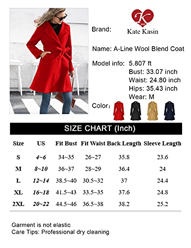 Kate Kasin Women Elegant A Line Peacoat Trench Coat Dress Over Coats With Belt Black Xl