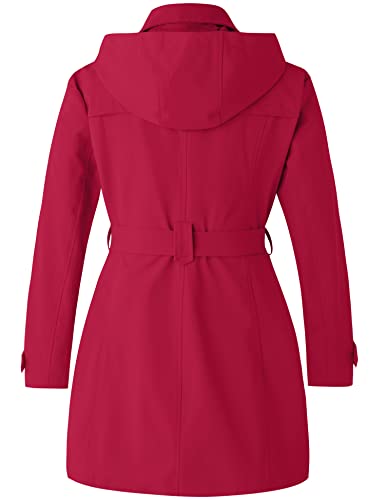 wantdo Plus Size Womens Trench Coat Mid Length Double Breasted Trench Jacket Classic Waterproof Peacoat with Belt Red 3X
