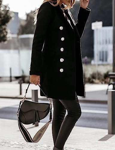 IDEALSANXUN Wool Coats for Women 2024 Fall Outfits Clothes Double Breasted Trench Coat Peacoat Ladies Dress Coats Midi Knee Length Fashion Winter Jackets, Black, L