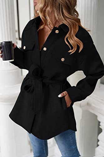 ZESICA Women's Casual Trench Coat Long Sleeve Lapel Button Down Belted Jacket Outerwear Peacoat with Pockets,Charcoal,Medium