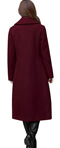 chouyatou Women's Big Notch Lapel Single Breasted Mid-Long Wool Blend Coat (X-Large, Wine Red)