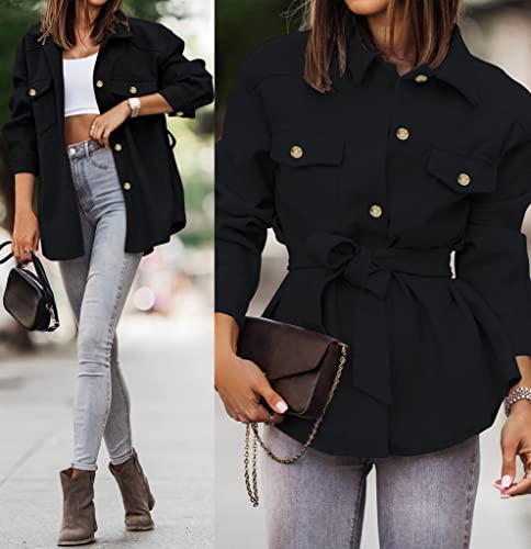 ZESICA Women's Casual Trench Coat Long Sleeve Lapel Button Down Belted Jacket Outerwear Peacoat with Pockets,Charcoal,Medium
