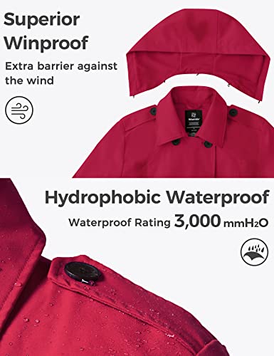 wantdo Plus Size Womens Trench Coat Mid Length Double Breasted Trench Jacket Classic Waterproof Peacoat with Belt Red 3X
