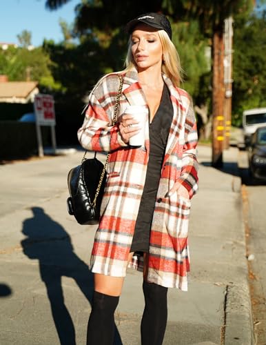 Zeagoo Women's 2023 Plaid Jacket Mid Length Trench Coat Winter Oversized Pea Coat with Pockets