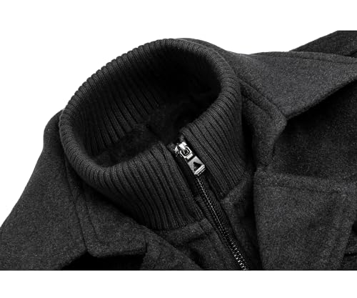 APTRO Men's Pea Coat Wool Jacket Windbreaker Single Breasted Winter Coat 1108 Black L