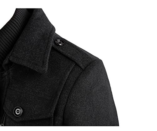APTRO Men's Pea Coat Wool Jacket Windbreaker Single Breasted Winter Coat 1108 Black L