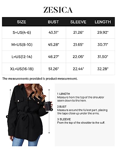 ZESICA Women's Casual Trench Coat Long Sleeve Lapel Button Down Belted Jacket Outerwear Peacoat with Pockets,Charcoal,Medium