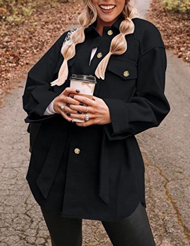ZESICA Women's Casual Trench Coat Long Sleeve Lapel Button Down Belted Jacket Outerwear Peacoat with Pockets,Charcoal,Medium