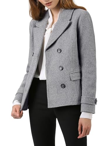 Allegra K Women's Notched Lapel Double Breasted Pea Coat Medium Grey