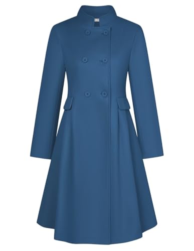 GRACE KARIN Peacoat Womens Coat Winter Warm Thick Long Winter Coats for Women Outwear Pea Coat Jacket Blue Grey XL