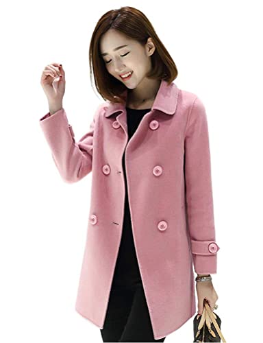 IDEALSANXUN Pea Coats for Women Trendy Fall Fashion 2023 Winter Coat Double Breasted Wool Coat Peacoat, Pink, L