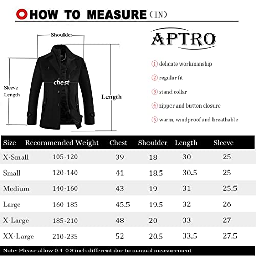 APTRO Men's Pea Coat Wool Jacket Windbreaker Single Breasted Winter Coat 1108 Black L