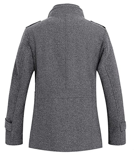 chouyatou Men's Winter Stylish Wool Blend Single Breasted Military Peacoat (Large, Gray)