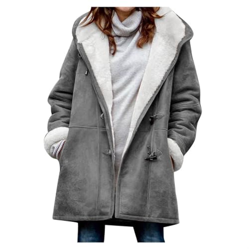 Prime of Day Deals Today 2024 October Todays Daily Deals,Winter Coats for Women 2024 Trendy Plus Size Warm Sherpa Fleece Lined Jackets Suede Hooded Parka Peacoat Outerwear,Gray,3X-Large