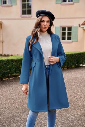 GRACE KARIN Peacoat Womens Coat Winter Warm Thick Long Winter Coats for Women Outwear Pea Coat Jacket Blue Grey XL