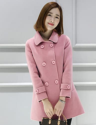 IDEALSANXUN Pea Coats for Women Trendy Fall Fashion 2023 Winter Coat Double Breasted Wool Coat Peacoat, Pink, L
