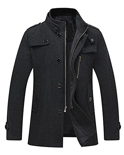 wantdo Men's Peacoat Business Casual Wool Jacket Overcoat Black L
