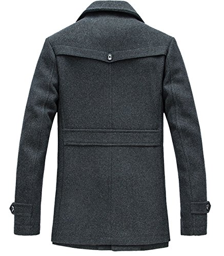chouyatou Men's Stand Collar Wool-Blend Classic Pea Coat with Removable Inner Collar (Large, H36-Gray)