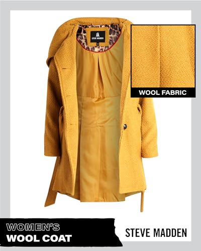 Steve Madden Women's Wool Coat's OLA501H, Mustard, Large