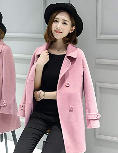 IDEALSANXUN Pea Coats for Women Trendy Fall Fashion 2023 Winter Coat Double Breasted Wool Coat Peacoat, Pink, L