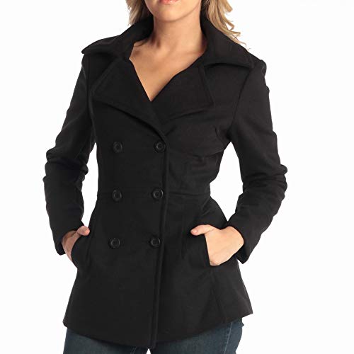 Alpine Swiss Emma Womens Peacoat Double Breasted Overcoat 3/4 Length Wool Blazer Black 2XL