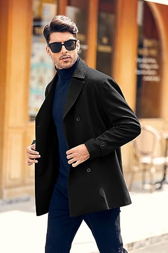 PASLTER Mens Classic Business Pea Coat Winter Warm Double Breasted Heavyweight Trench Coats