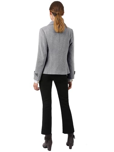 Allegra K Women's Notched Lapel Double Breasted Pea Coat Medium Grey